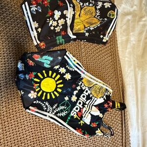 Adidas Floral Print Sports Bra and Shorts Set